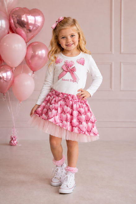 DAGA M61/26 Love Story Pink Skirt Set with Bow
