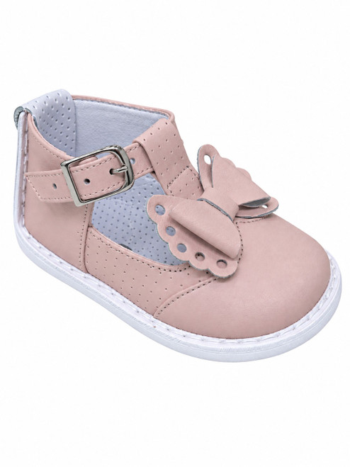 PEX Girls Pink 'Beau' T-Bar Shoe with Bow & Buckle Fastening