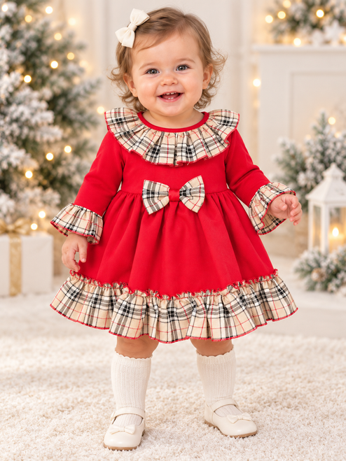 Kinder Boutique Red/Beige Bow Tartan Dress 6060