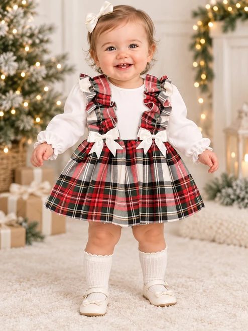 Kinder Boutique Strap Bow Tartan Dress 6090