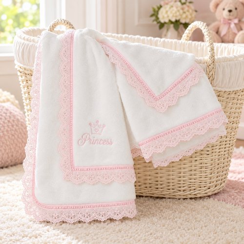 Nursery Time Baby Girl Lace Shawl Blanket - PRINCESS BW-110-398P