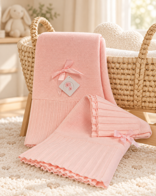 Nursery Time  Baby Shawl with Satin Bow - Pink BW110-300