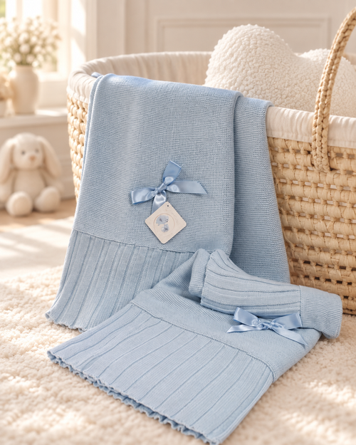 Nursery Time Baby Shawl with Satin Bow - Blue BW110-300S