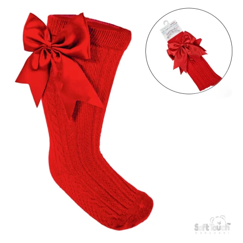 SOFT TOUCH 'ELEGANCE' KNEE LENGTH SOCKS with SATIN BOW - RED S350-L
