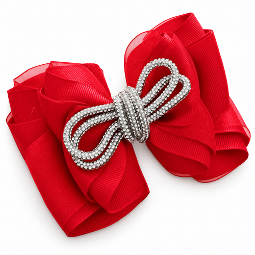 BowDiva Large Hair Bow - Red with diamanté detail