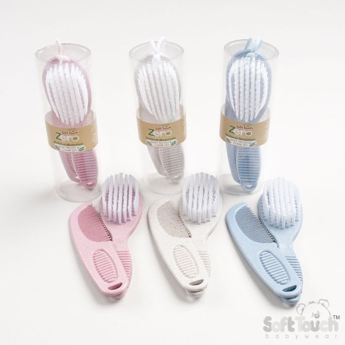 Soft Touch P606 Baby Poly Prop/Wheat Fibre Hair Brush & Comb Set - Beige