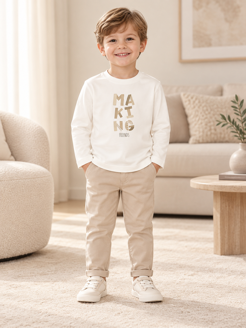Mayoral Boys Making Friends T Shirt 017 Cream