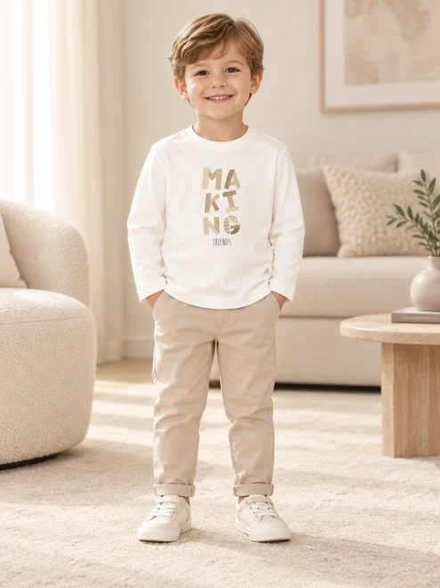 Mayoral Boys Making Friends T Shirt 017 Cream