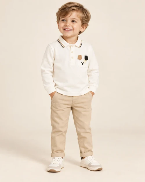 Mayoral Boys Long Sleeve Polo Shirt 105 Cream