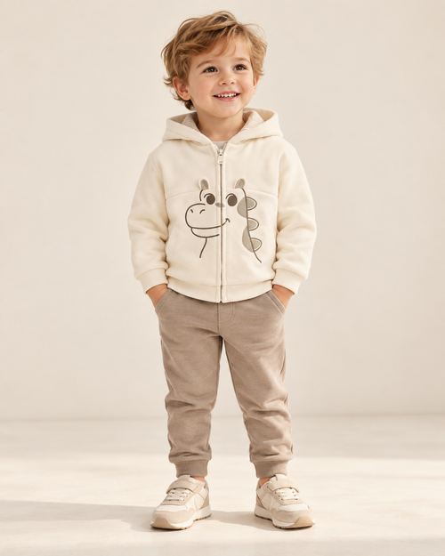 Mayoral Boys interactive zip-up animal hoodie 430 Cream