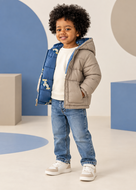 Mayoral Boys Reversible soft print jacket - 421 Beige/Blue