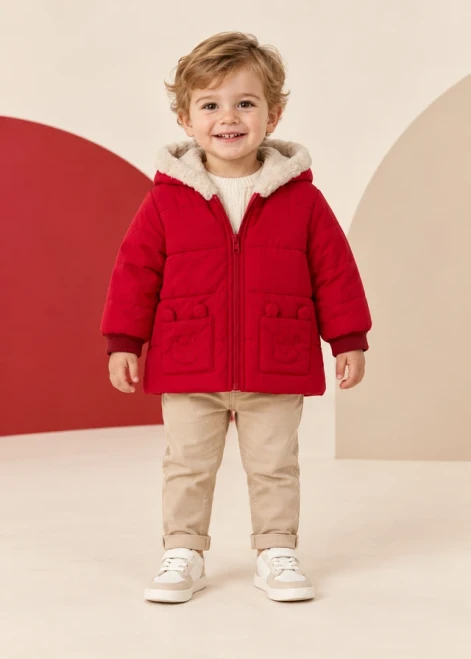 Mayoral Boys fur long coat with pockets - 423 Red
