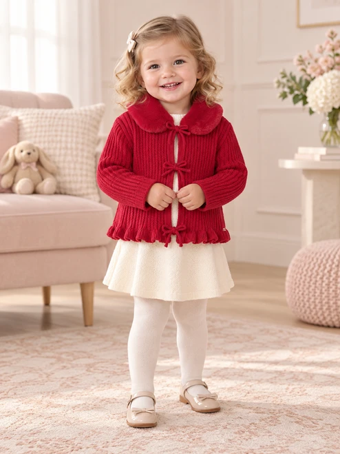 Mayoral Girls fur Collar cardigan 386 Red