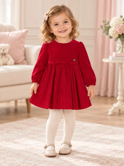 Mayoral Girls pleated velvet dress Red 902