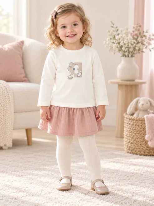 Mayoral Girls Flower T-shirt 116 Cream