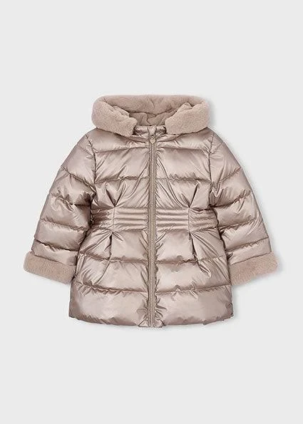 Mayoral Girls Bronze Metallic Faux Fur Puffer Coat 4422