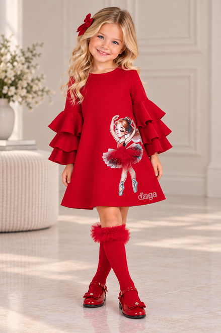 DAGA 10803  Prima Red Dress with Layered Sleeves