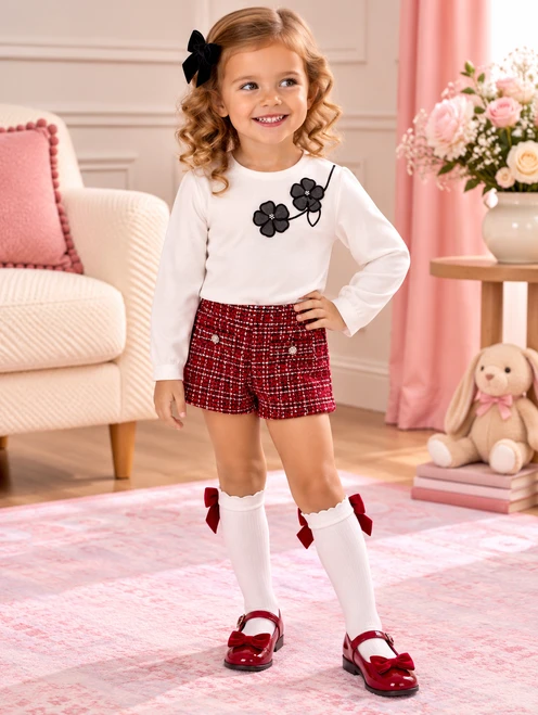 Mayoral Girls White Top With Flower Details 035 - Black