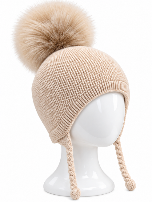 Martin Aranda 033-10322 Knitted hat with Large Pom Pom - Beige