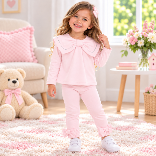Visara Girls Pink Collar Bow Legging Set with Bow Detail 8905