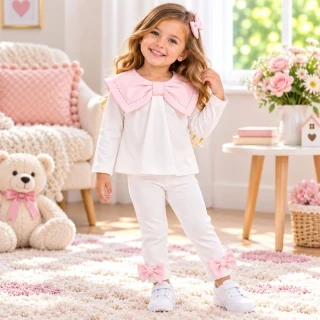 Visara Girls Ivory Collar Bow Legging Set with Bow Detail 8905