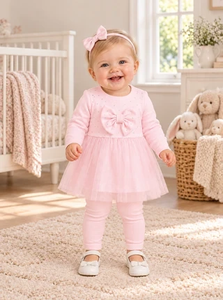 Visara Girls Pink Tulle Legging Set with Pink Bow Detail 8908