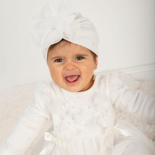 Caramelo 104547  Baby Girls Tulle Flower Turban - Ivory
