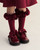 Caramelo Girls School Maroon/Burgundy Ruffle ribbon knee High socks 044918