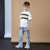 Mitch & Son Boys White Short Sleeved T-Shirt with Cut & Sew Beige & Black Panel with Logo Badge - LIAM (MS25614)