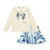 ADEE Girls Off-White Collared Top with Blue swirl Printed Bow & Matching Blue Swirl Skirt - NELLIE (W253528)