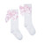 ADEE Girls White Knee High Socks with Double Pink Stripe & Bows - MAEVE (W252915)