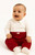 Mintini Boys Romper with Ivory Collared Top & Red Ribbed Trousers. MB6627