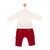 Mintini Boys Trouser & Top Set with Ivory Collared Top & Red Ribbed Trousers with Pockets. MB6629
