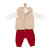 Mintini Boys 3 Piece Set with Ivory Collared Top, Red Ribbed Trousers with Pockets & Beige Teddy Gilet. MB6630
