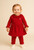 Mintini Girls Red Tunic & Legging Set with Pleated Collar, Cuffs & Skirt Detail. MB6765