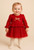 Mintini Girls Red Dress with Glittered Gold Bow & Pearl Front, Frilled Waist & Glitter Sparkle Tulle Skirt. MB6818