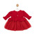 Mintini Girls Red Dress with Glittered Gold Bow & Pearl Front, Frilled Waist & Glitter Sparkle Tulle Skirt. MB6818