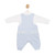 Mintini Boys Blue Dungaree with White Front Ties, Badge & Pocket Trim Detail & Matching White Long Sleeved Top. MB6658