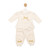 Mintini Girls Ivory Top & Jogpant Set with Glittered Gold Bow & Pearl Front and Tulle Collar. MB6812