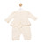 Mintini Girls Ivory Romper with Glittered Gold Bow & Pearl Front and Frilled Waist & Cuff Detail. MB6806