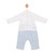 Mintini Boys White/Blue Trouser Set with Blue Ribbed Trousers and Matching White Long Sleeved, Collared Top with Button Detail. MB6565