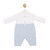 Mintini Boys White/Blue Romper with White Collared Top & Blue Ribbed Trousers. MB6562