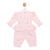 Mintini Girls Pink Top & Dungaree Set with Glittered Gold Bow & Pearl Front and Frilled Waist, Shoulder & Cuff Detail. MB6801