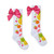 ADEE Girls White Knee High Socks with Fruit Print & Pink Satin Bow - Tammy (S263924)
