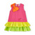 ADEE Girls Pink Colourblock Dress with Yellow/Green Frilled Skirt & Orange Shoulder Bow - Trudy (S263716)