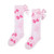 ADEE Girls White Knee High Socks with Pink Bow Print & Satin Bow - Ramona (S261902)