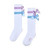 ADEE Girls White Knee High Socks with Lilac/Blue Banding & Bows - Saint (S262912)