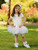 Daga Girls Ceremony White Dress with Pink/Blue Sequined Flowers & Tulle Skirt M10403