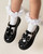 Caramelo Girls Black Patent School Shoes with Double Bow 377102.