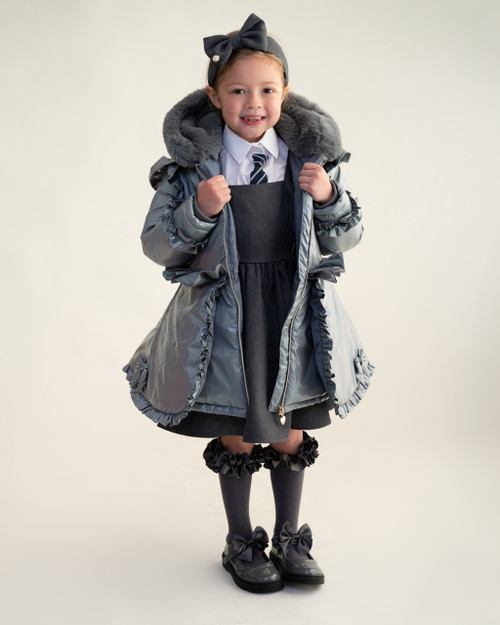 Bimbalo - Girls Pink Classic Wool Coat With Fur Trim Hood